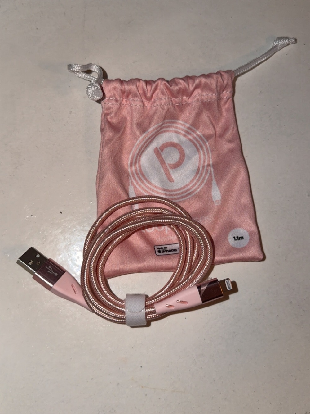 Loopy Case Rose Gold Braided Lightning Charging Cable with Pouch